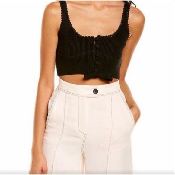 For Love & Lemons Tops - For Love & Lemons Ribbed Pointelle B-front Crop Tank Top | Black in Small